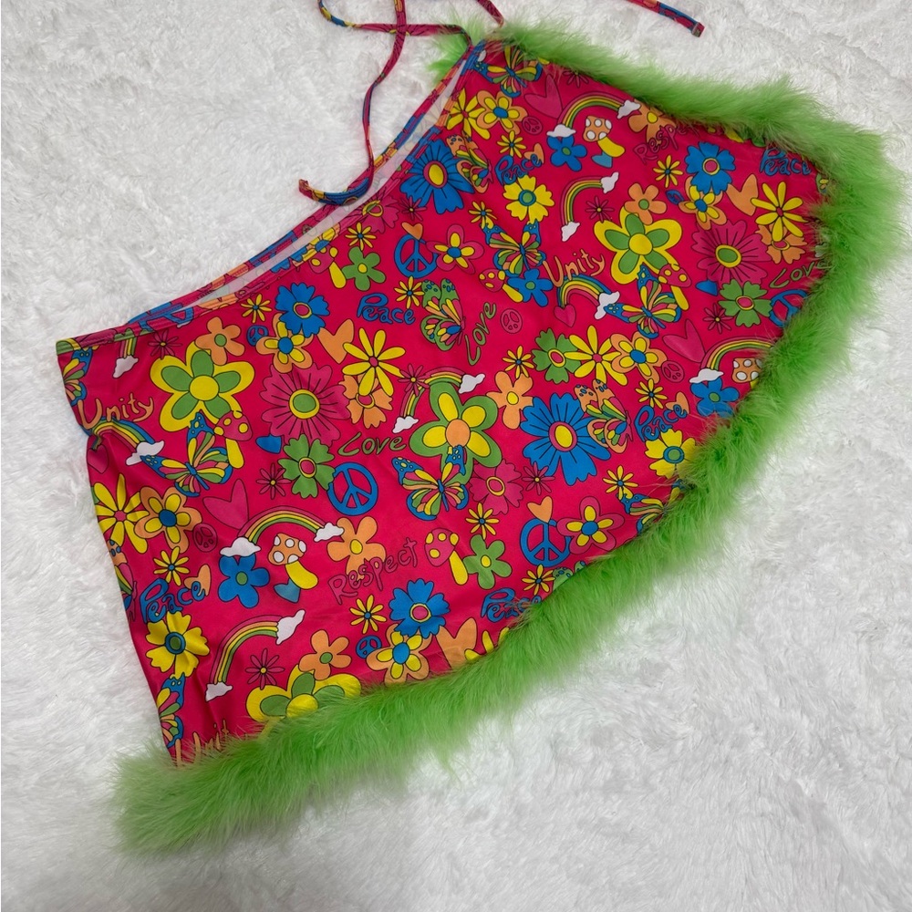 New 3x pink short stretchy wrap mini hippie 60s skirt festival rave outfit boho